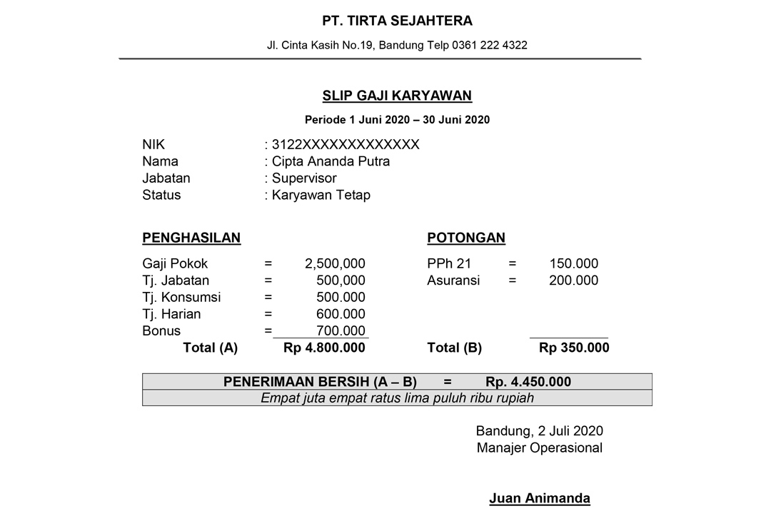 Contoh Slip Gaji Karyawan Perusahaan