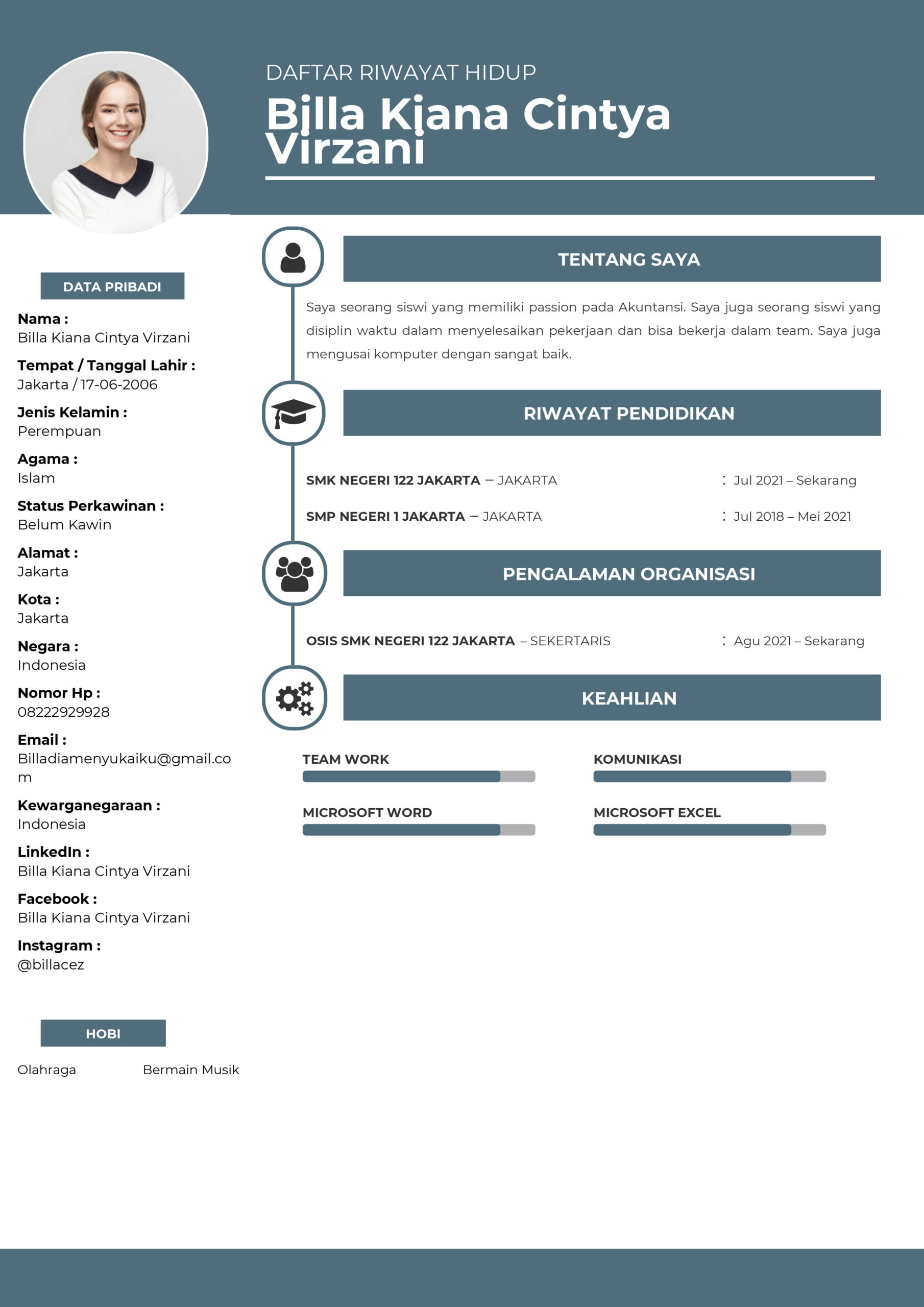 Contoh CV Magang Untuk Yang Masih Kuliah Atau Sekolah 