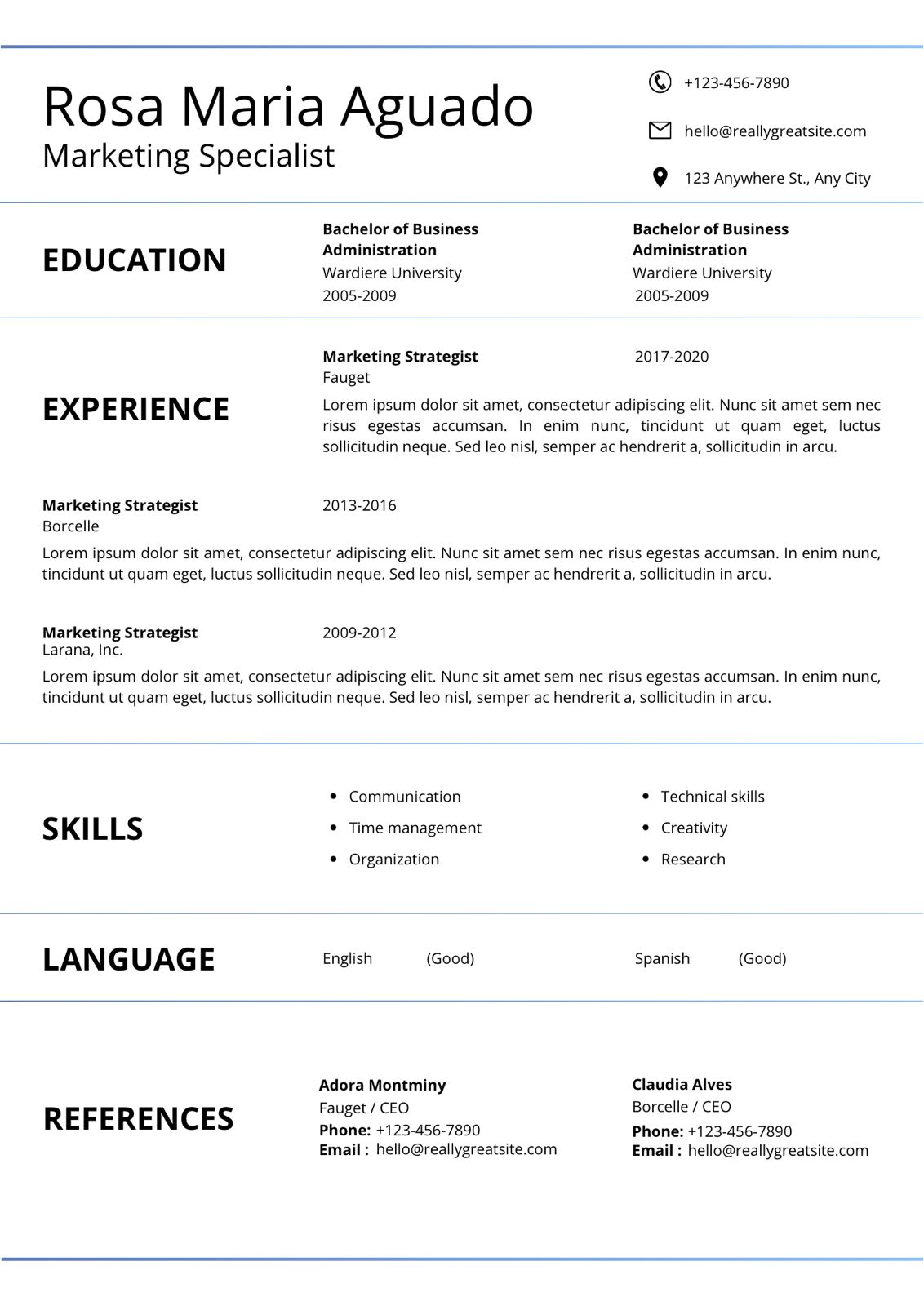 CV Simple Bahasa Inggris