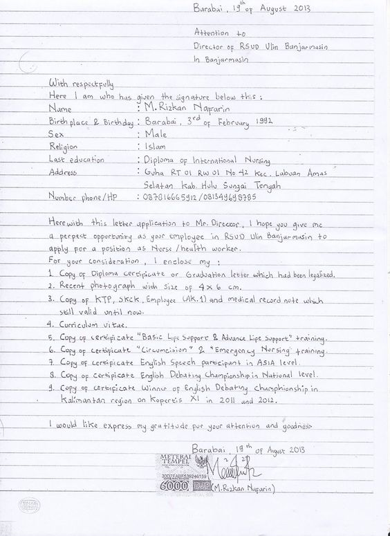 CV Tulis Tangan Bahasa Inggris 